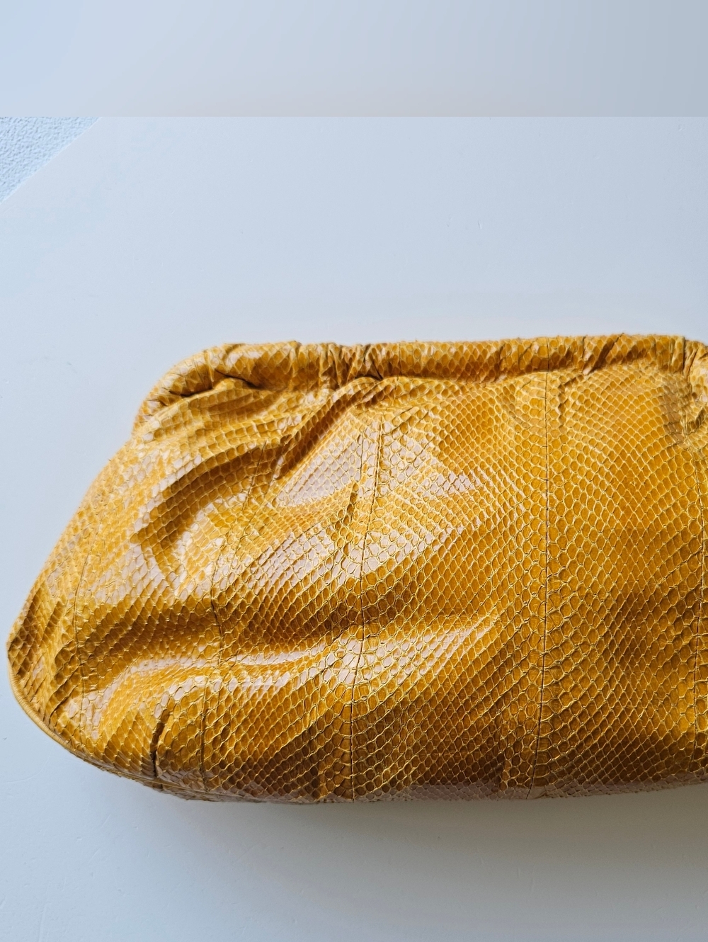 Vintage Snakeskin Clutch Bag Mustard Yellow Leather Lined 90s Boho Statement
